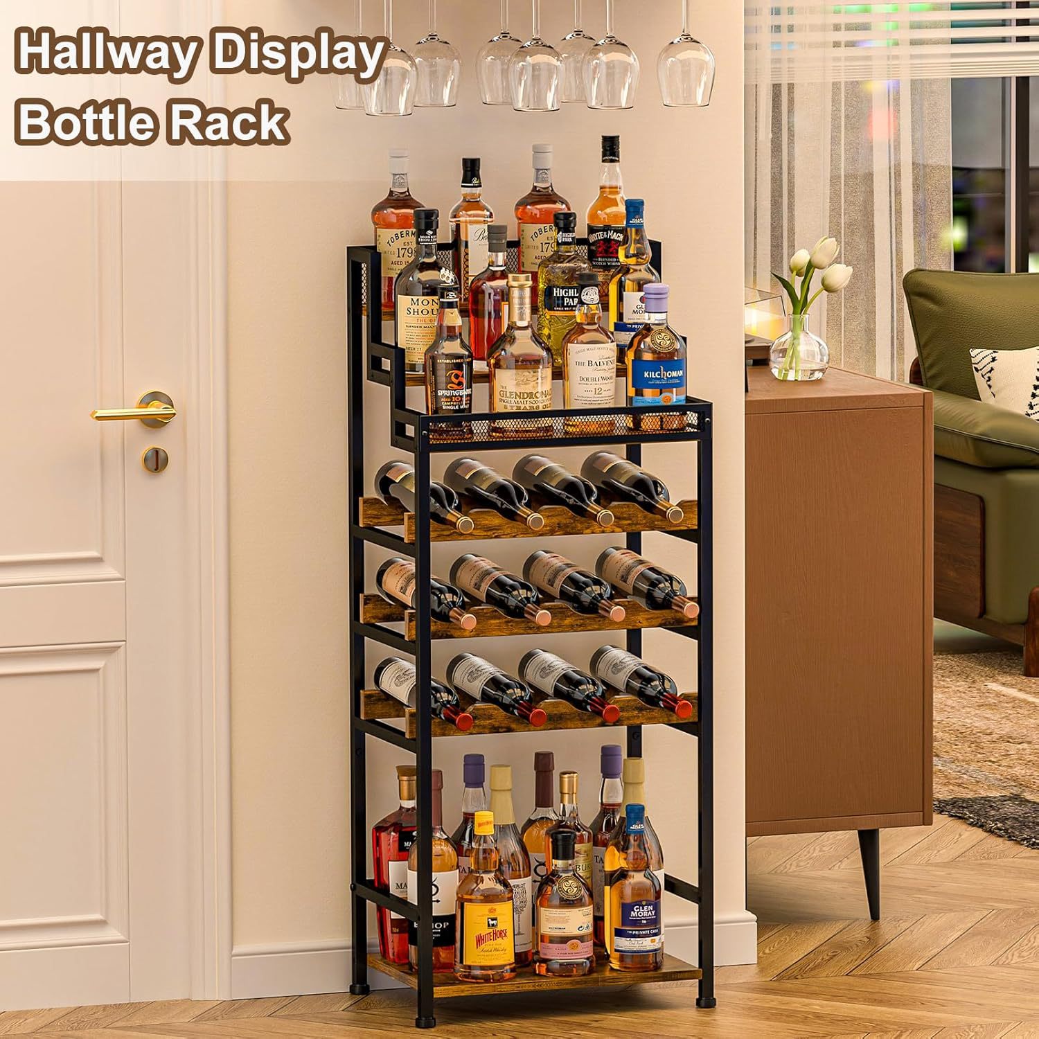 Cross-border ladder wine rack, three-tier kitchen storage rack, large-capacity freestanding storage cabinet, bottle display rack