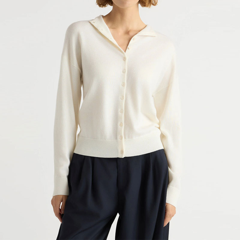 Cross-Border European and American Style Rolled-Edge Buttoned Stand-Collar Knitted Cardigan, Autumn Long-Sleeve Top, Casual Versatile Sweater Coat for Women