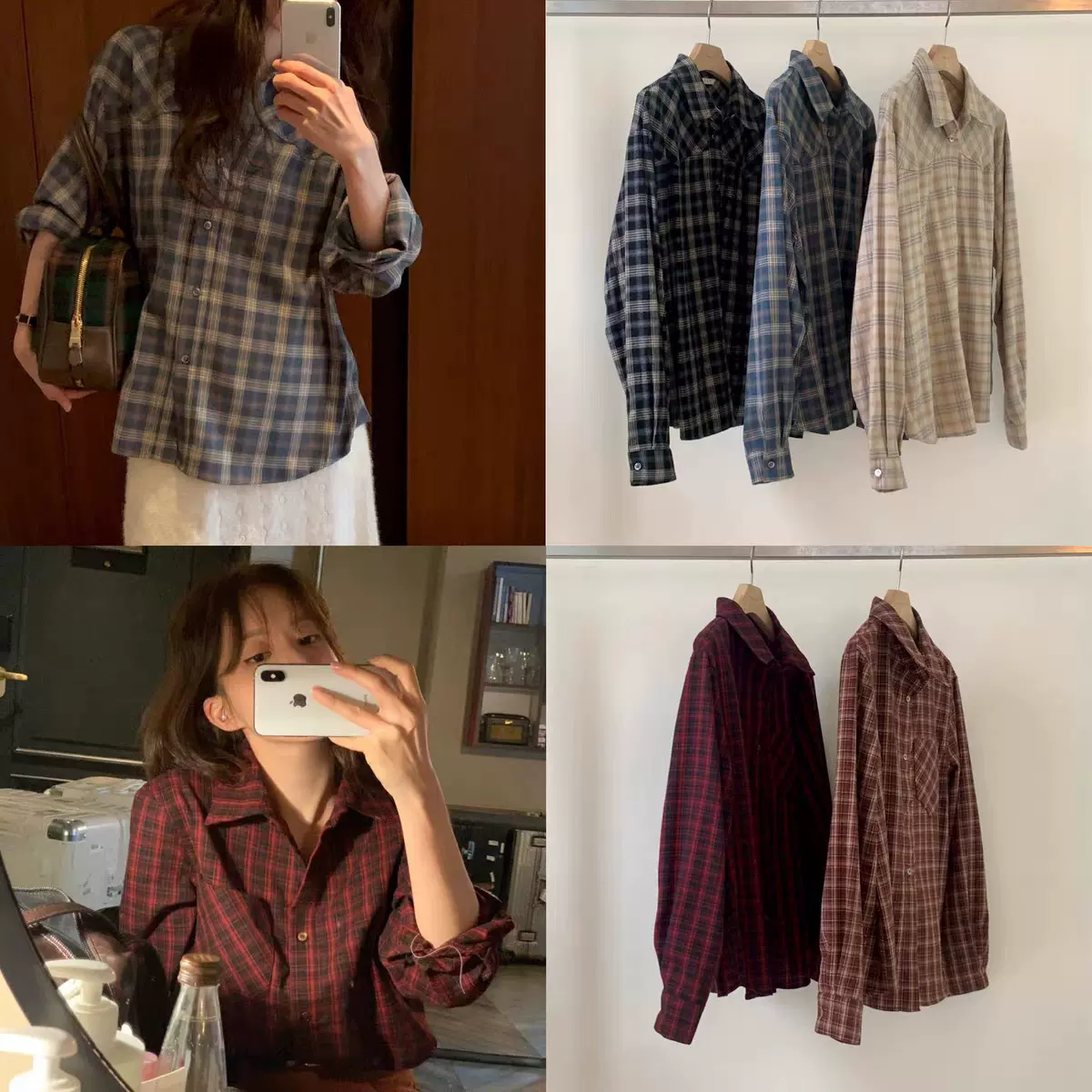 现货 2025冬季新款韩国东大门OB*ET格子翻领单排扣磨毛长袖衬衫女