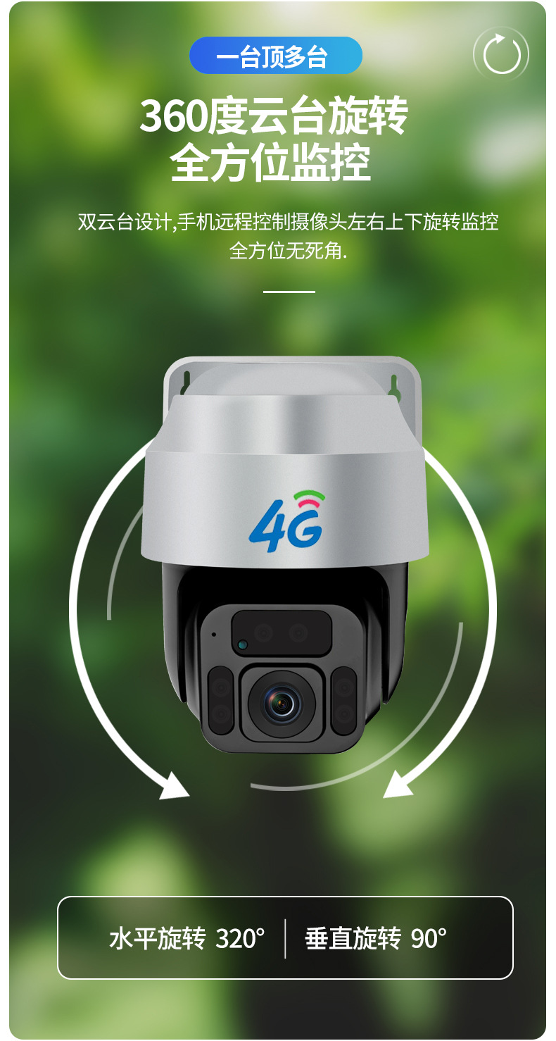 4G太阳能无线监控摄像头360度全景室外防水wifi高清监控器户外机详情16