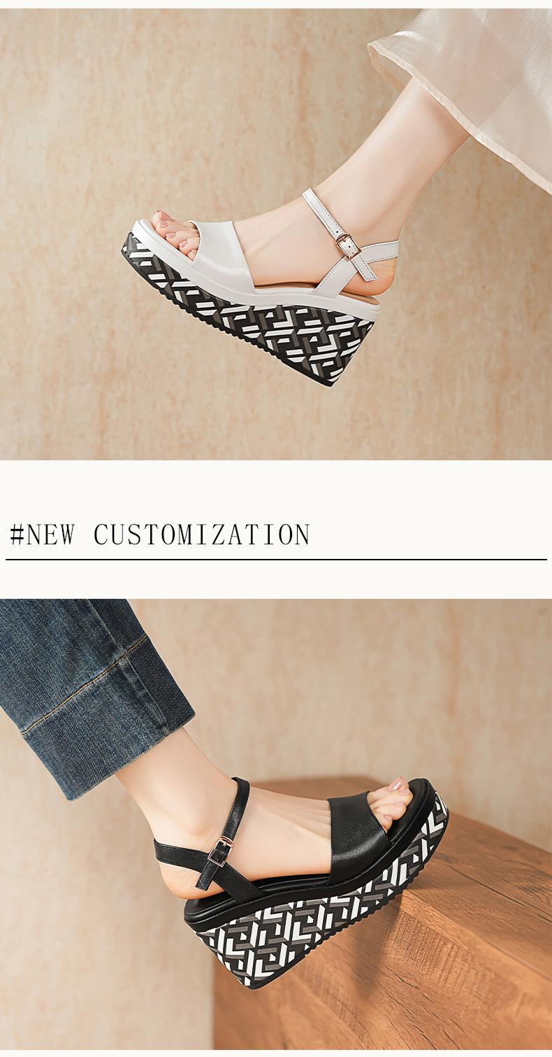 Sandal cao gót nữ hở mũi quai ngang khóa, đế dày 8.5 cm, phối màu — đen chi tiết 5