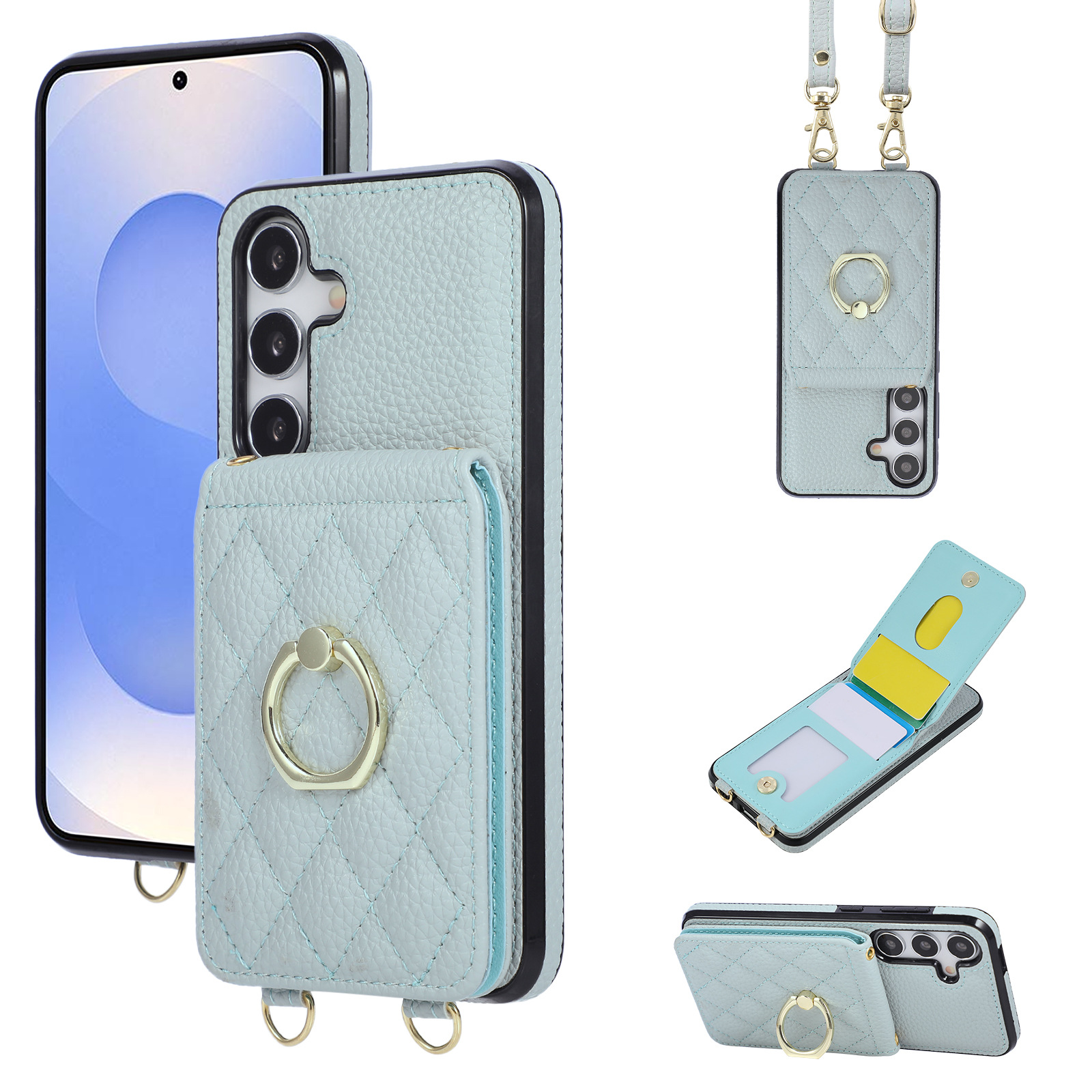 Adecuado para Samsung S25/A56, tarjetero con apertura superior e inferior, funda de cuero cruzada, protector multifuncional._voghion.com