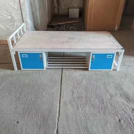 钢制单人床带储物柜员工宿舍铁架床工地寝室坚固带柜床厂家批发