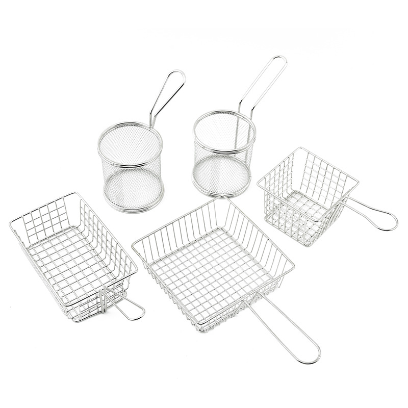 Stainless steel deep fryer basket potato sticks draining mesh oil grid restaurant snack basket chicken food basket decorative chicken pieces basket
