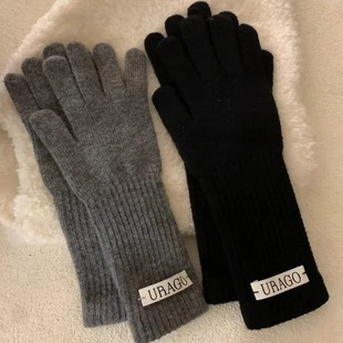 Fishing Woolen Gloves for Women Cycling Warm and Cold-Proof Knitted Touch Screen Student Extended Pure Color Winter Sports
