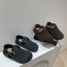 复古圆头加绒勃肯鞋女2025年秋冬新款一脚蹬保暖棉瓢鞋毛绒乐福鞋
