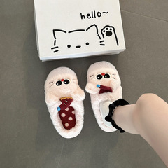 波点猫咪休闲毛毛鞋女款秋冬季可爱卡通外穿少女居家厚底棉拖鞋潮