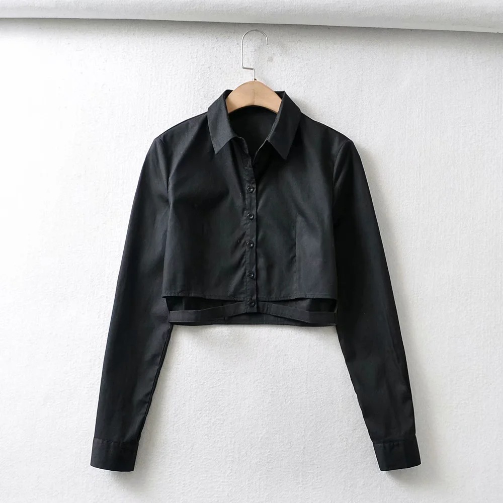 Waist Hollow Long Sleeve Lapel Shirt NSAC22152