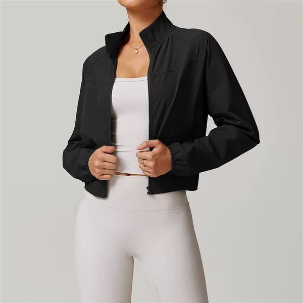 Al quick-drying stand-up collar yoga jacket for women, thin, windproof, suitable for outdoor running and fitness, long-sleeved sports jacket, cross-border style