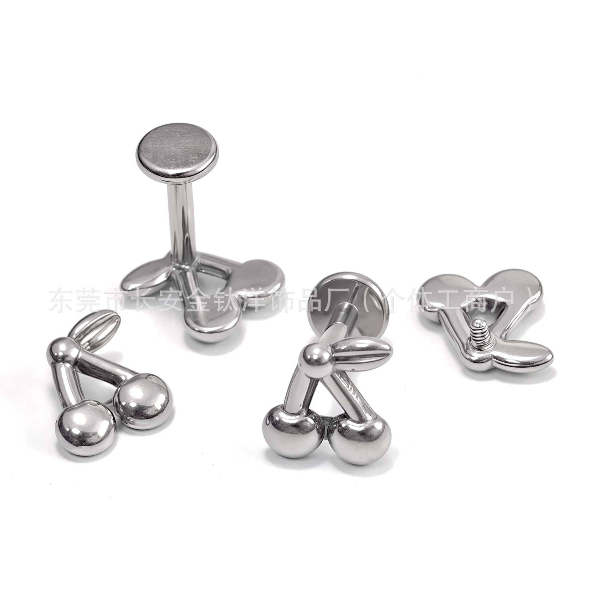 F136 Titanium Inner Tooth Cute Cherry Earring Nose Nail Ear Bone Nail Cochlear Nail G23 Titanium Alloy Body Piercing Jewelry detail image 7