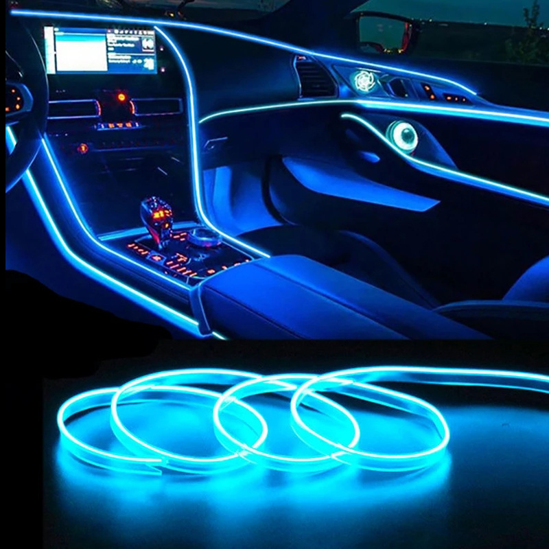Coche LED decorativo atmósfera lámpara coche luz fría interior modificación tira USB coche interior atmósfera lámpara línea traje