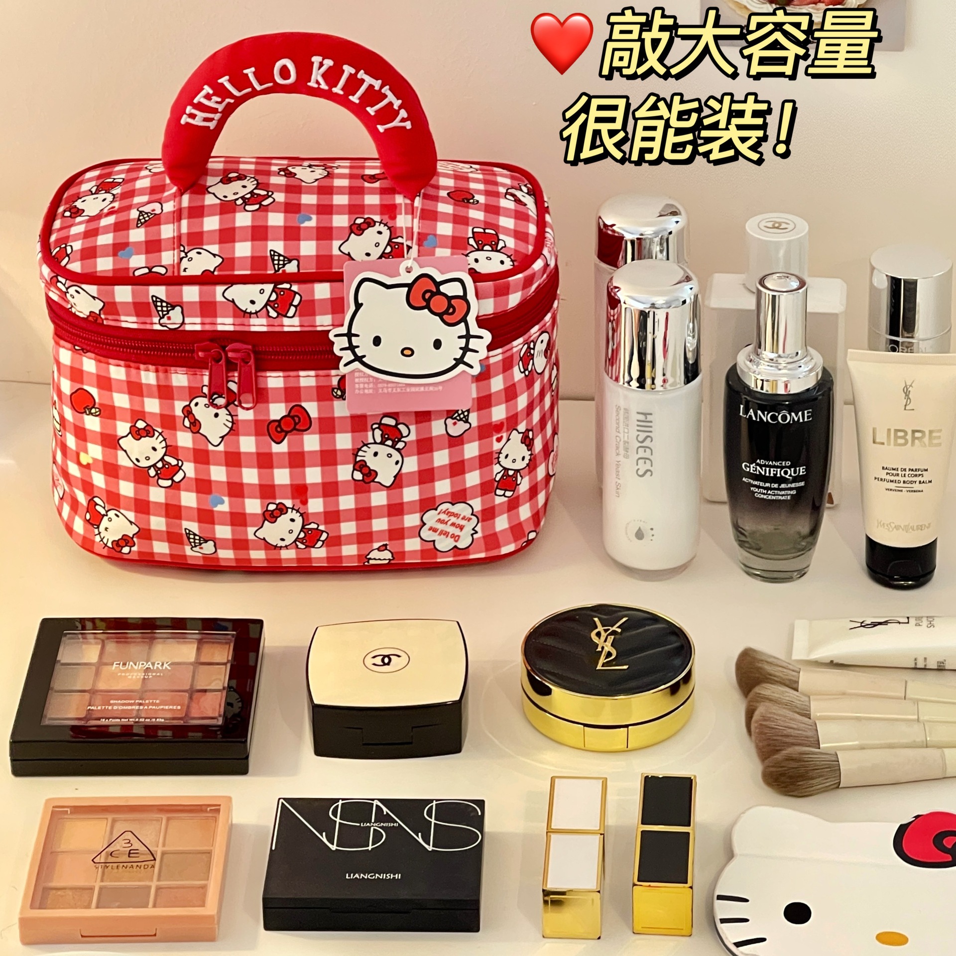 Sanrio edición completa HelloKitty bolsa de maquillaje para mujeres, gran capacidad, alta belleza, bolsa de maquillaje portátil de viaje