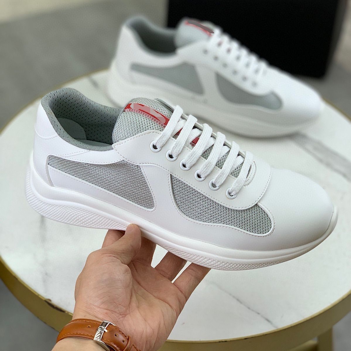 Guangzhou European Genuine Leather New Cowhide High-End Splicing Lace-Up Breathable Casual Sneakers Foreign Trade Men's Shoes Trendy Shoes Sports