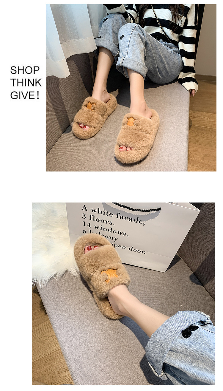 Furry slippers for women's outer wear thick-soled slippers women's wedge heels 2022 new autumn and winter home double-sided cotton slippers_voghion.com