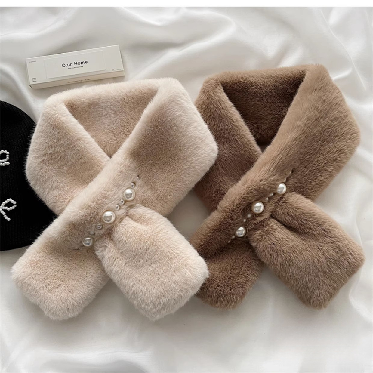 围巾网红百搭毛毛冬季围脖护颈保暖仿兔毛高级感穿插小围巾毛领款