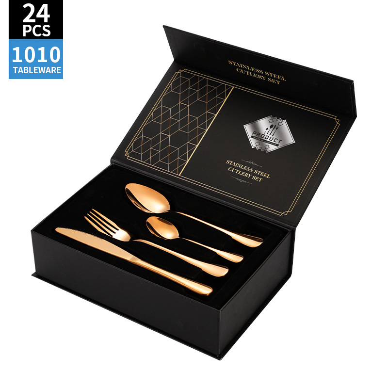 Juego de vajilla de acero inoxidable de Amazon transfronterizo 1010 Cuchillos, tenedores y cucharas de comida occidental Juego de 24 piezas Cuchillos y cucharas de bistec