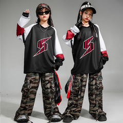 少兒街舞服裝男童閃電迷彩褲套裝兒童嘻哈潮服女童hiphop演出服春