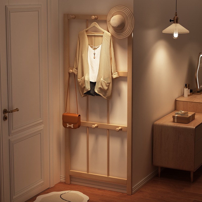 Coat Rack, Solid Wood Corner Floor-Standing Clothes Rack, Bedroom Space-Saving, Entry Wall Corner Rack, Simple