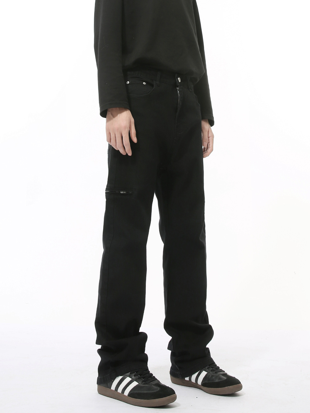 MTLCLOTHES Hombres| Nuevos productos de invierno coreano recto delgado cremallera decoración jeans casuales de moda