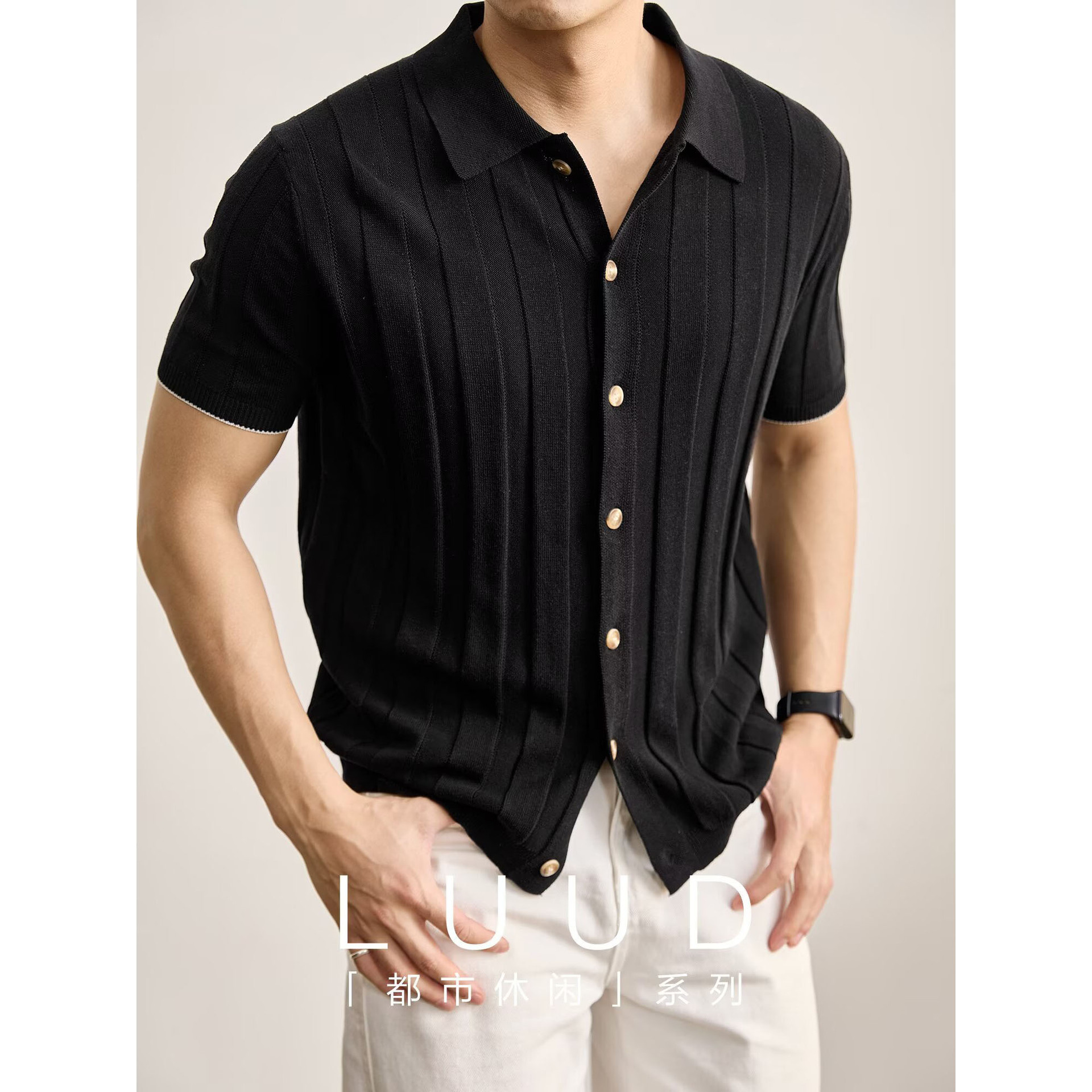 Polo camiseta camiseta de punto camiseta de manga corta camiseta de hombre cardigan con solapa a rayas verticales viejos negocios de verano fábrica transfronteriza al por mayor