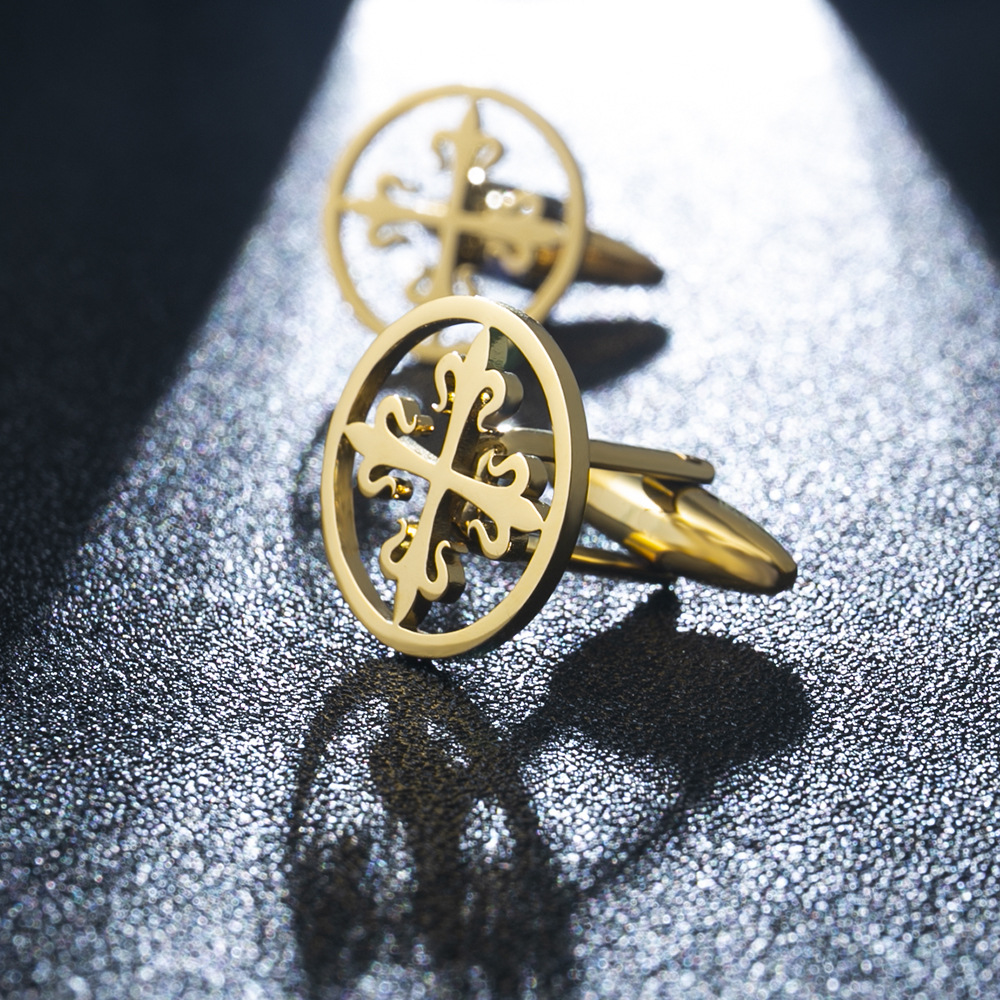 Vintage Iris Cross Cufflinks Men's Stainless Steel French Shirt Cuffles Bridegroom Wedding Suit Button Accessories