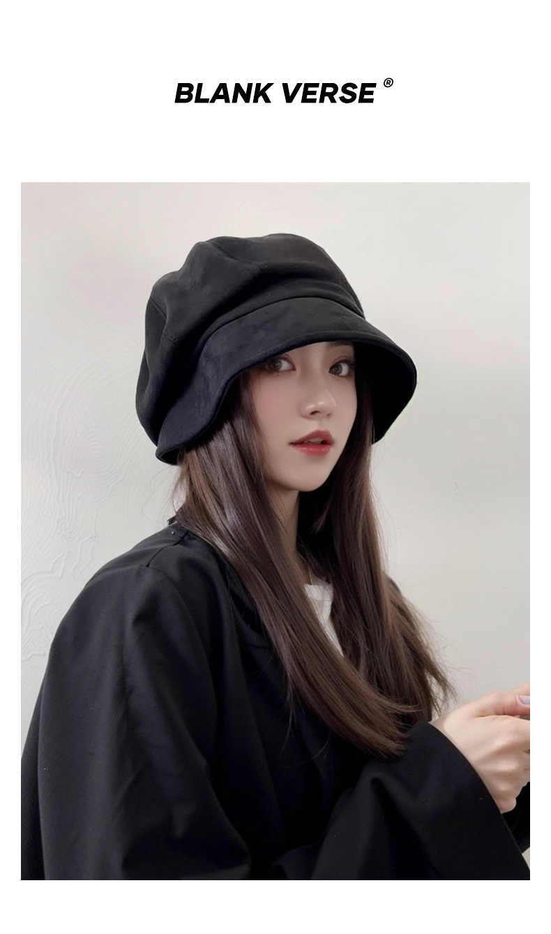 Cappelli da donna in autunno e inverno, artistico e retrò, velluto scamosciato versatile, maglia rossa, cappello freddo, viso piccolo, cappello ottagonale, cappello da pescatore giapponese_voghion.com