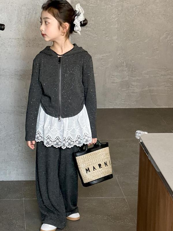 小红鱼女童秋装套装2025新款儿童连帽卫衣假两件直筒裙裤两件套潮|undefined