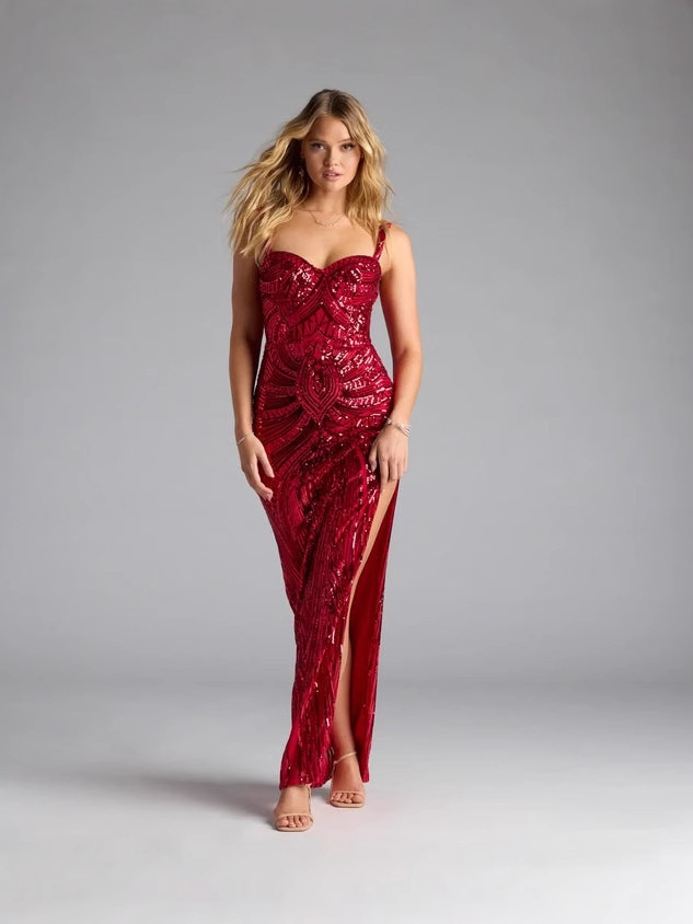 Vestido de honda sexy con patrón de lentejuelas de alto nivel transfronterizo europeo y americano, vestido de noche de banquete, traje de actuación (2 colores) image 5