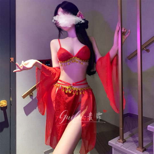 Gui Fei's Sex Lingerie Sexy Exotic Tassel Split Antique Dun Huang Feitian Perspective Tease Temptation Dance Dress
