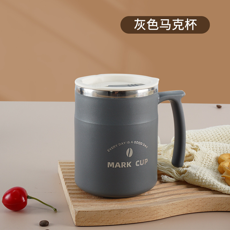 304 taza de acero inoxidable simple ins estilo taza de café con tapa portátil taza de desayuno del hogar con paja taza de agua