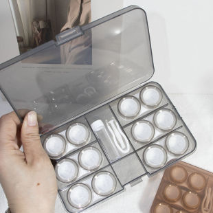 Contact Lens Case with Multiple Pairs of Contact Lenses and Auxiliary Storage Portable Six Care Box Ins Gray