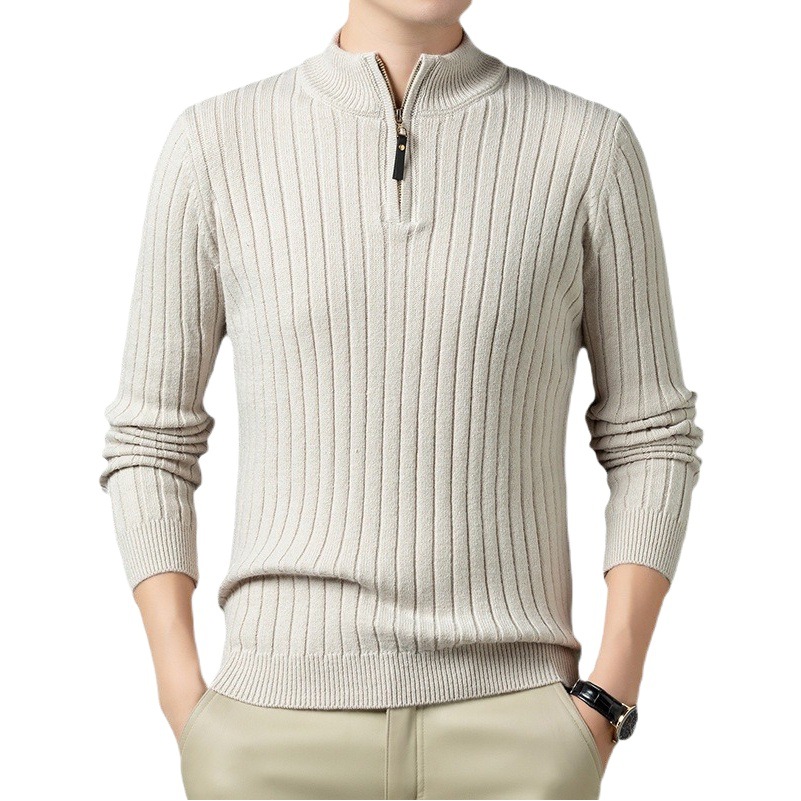 Suéter de cuello medio alto con cremallera para hombre, nuevo modelo de primavera y otoño, delgado, de color sólido, informal, urbano, sencillo y de negocios
