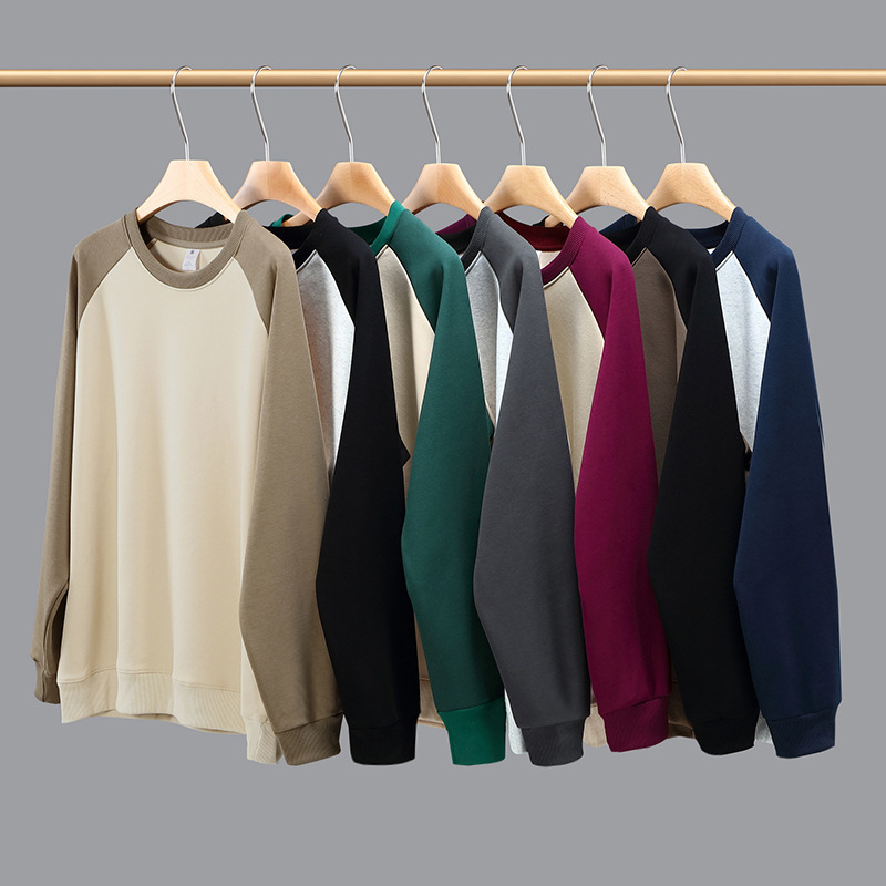 300g color-blocked patchwork long-sleeved loose tie-dye casual top undershirt color-blocked couple's shirt