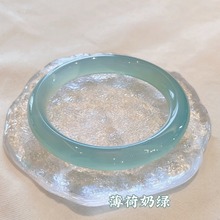 岫玉手镯女天然玛瑙手镯玉镯天青冻玉髓手镯冰透浅绿玉镯油青镯子