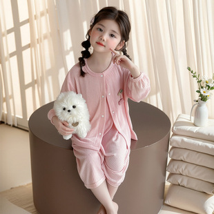 Girls Summer Sleeping Bag New Short-Sleeved One-Piece Cardigan Pajamas Girl Baby Cute Super Cute Cartoon Home Clothes