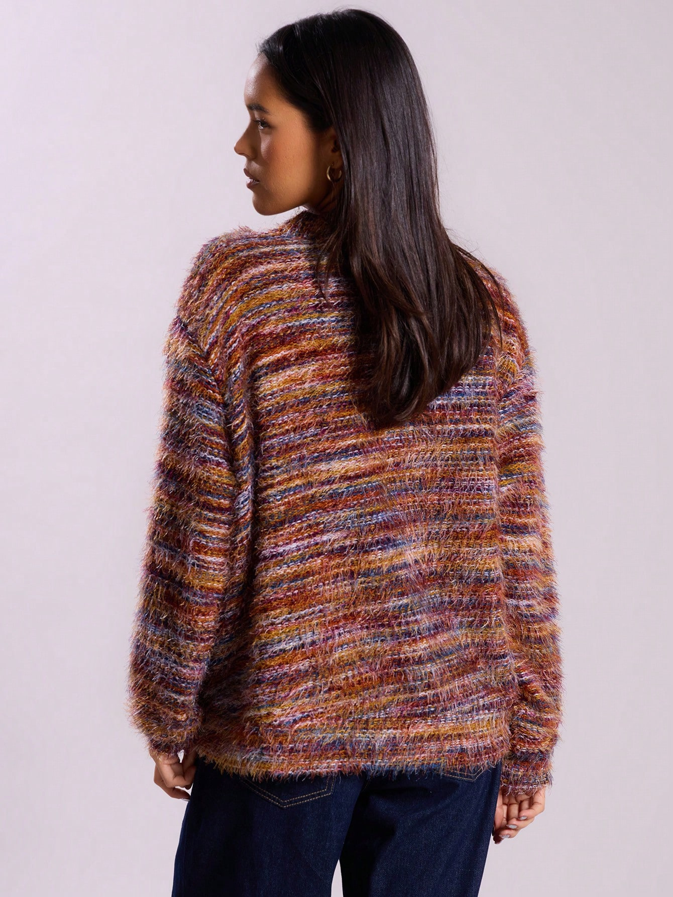Vintage Plüsch Strickjacke Mit Tiefem V-ausschnitt Langarm_voghion.com