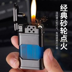 Transparent storage unit, retro-style, red sand wheel, gas lighter, inflatable, vintage classic, windproof, creative open-flame metal lighter