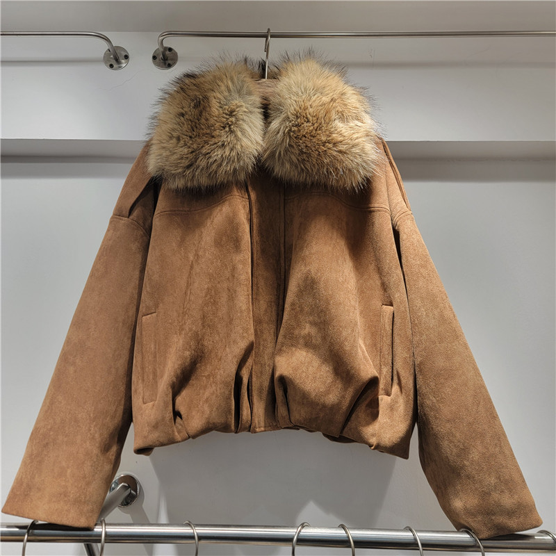 Estilo europeo y americano de alto nivel desmontable cuello de lana de peluche grueso chaqueta de algodón de mujer perezosa chaqueta corta de moda