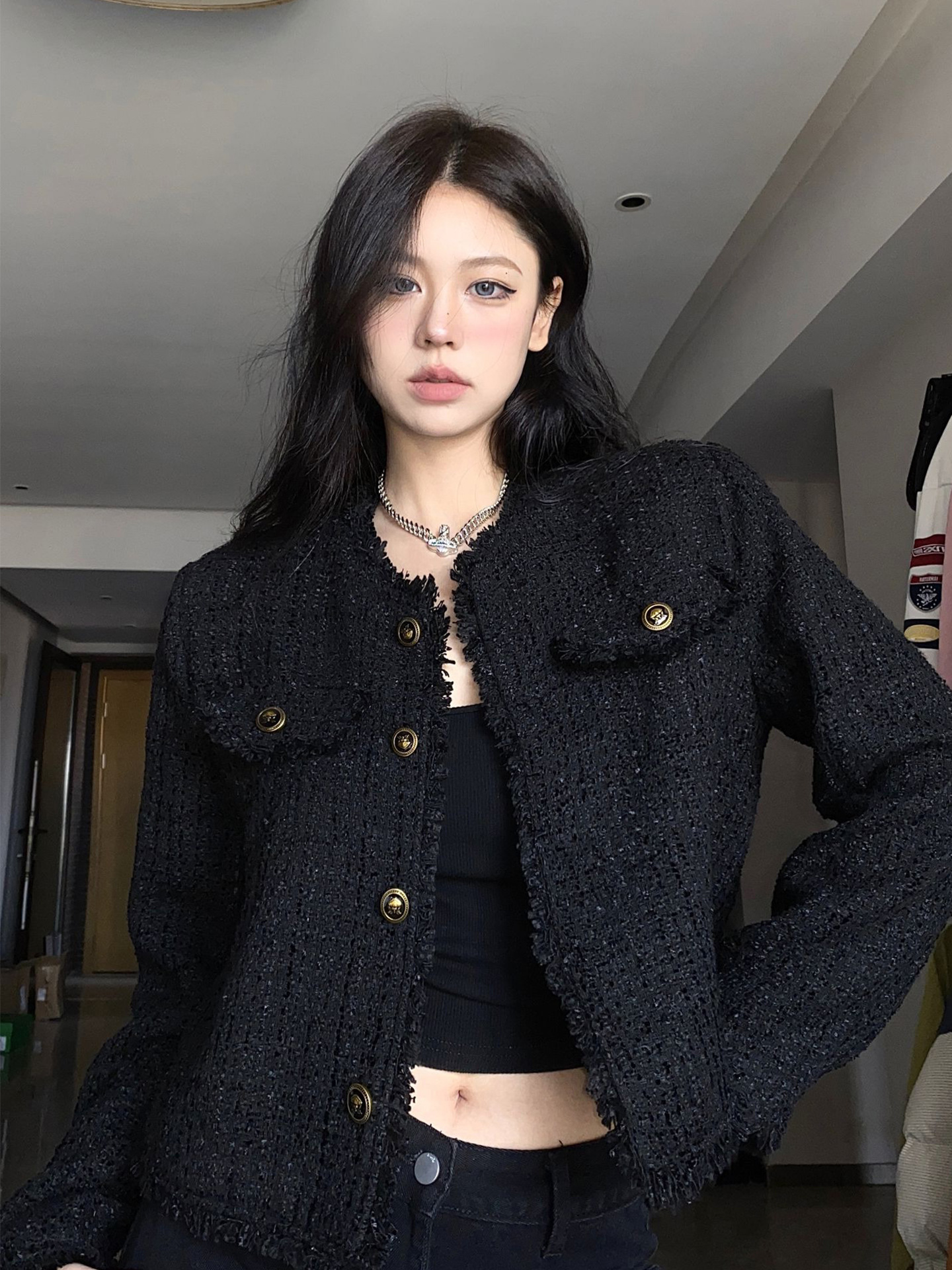 Trendy and Unique Chanel-Style Jacket for Early Autumn and Winter, Minimalist High-End Tweed Jacket for Women