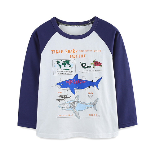 European and American Style Boys' Long-Sleeve T-Shirt Autumn Knit Cotton Children's T-Shirt Fashion Print Middle and Small Children's Sports Top