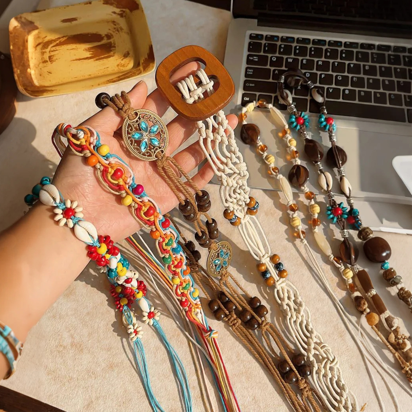 Bohemian Retro Ethnic Style Waist Chain for Women, High-End Woven Belt, Ancient Style Beaded Waist Rope, Skirt Accessories