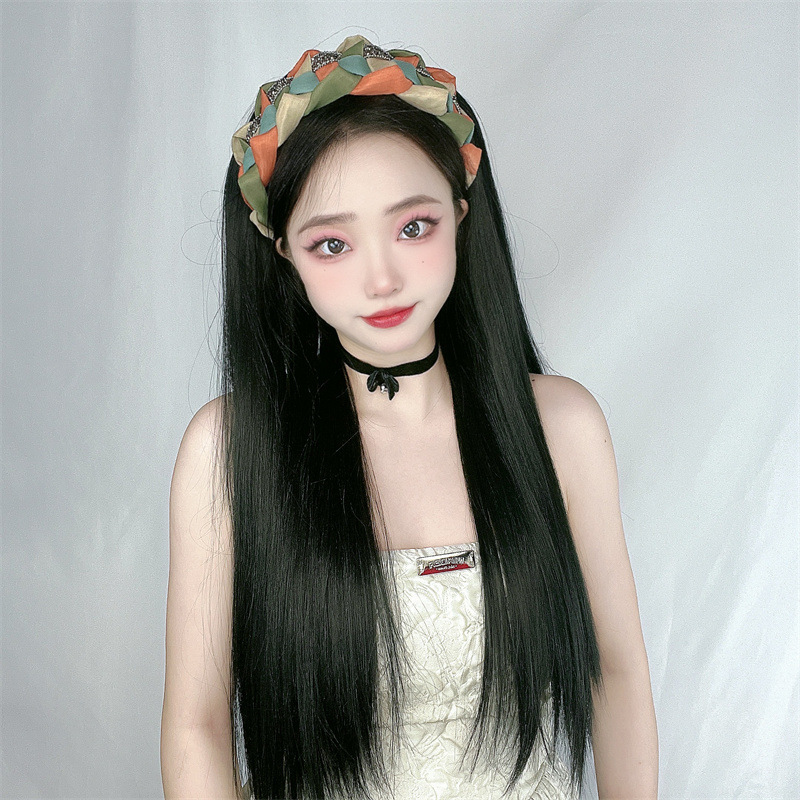 Mori color woven rhinestone twist hairband wig female black long straight hair simulation hair mechanism half set a generation of hair