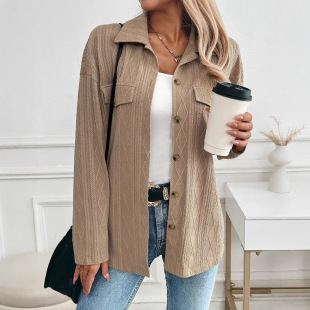 Cross-border European and American Women's Elegant Solid Color Texture Fabric Lapel Thin Long Sleeve Jacket Coat