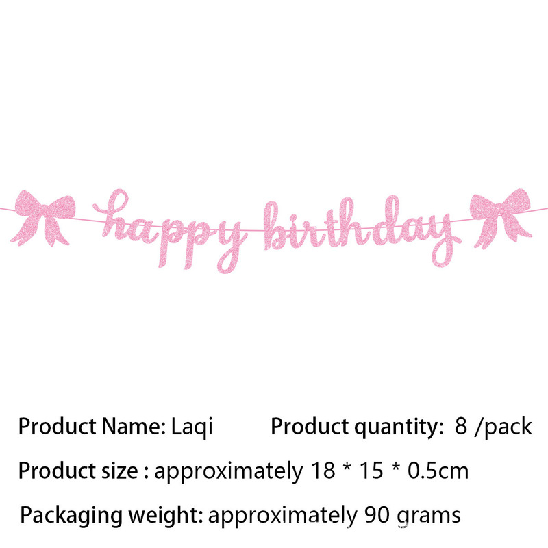 New Cross-Border Art Font Pink Blue Black Bow Happy Birthday Party Decoration Flag