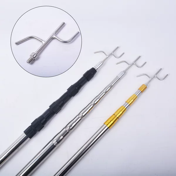 Stainless steel take-up pole clothes hanging telescopic pole fetching hook truck sealing tarpaulin pole extension pole outdoor high-altitude take-up pole