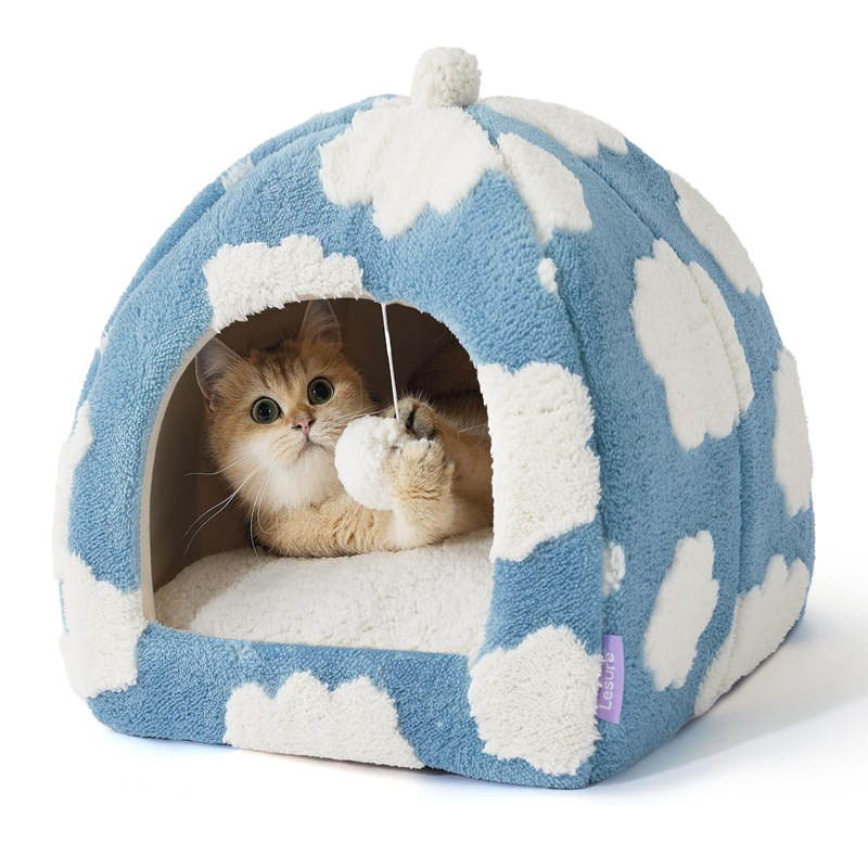 Nido de gato de calabaza, nido de mascota de jacquard de terciopelo de algodón calmante, cálido, habitación cerrada para gatos con memoria rebotable, exclusivo de Amazon