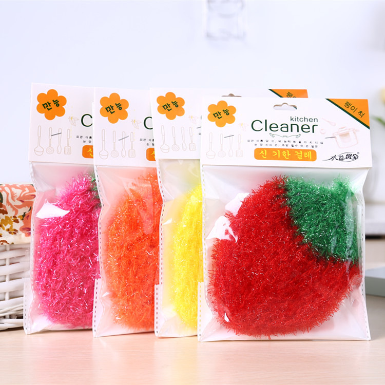 Factory wholesale Korean acrylic second-generation strawberry dishwashing towel to remove oil stains easy to clean dishwashing cloth does not hurt the pot scouring pad