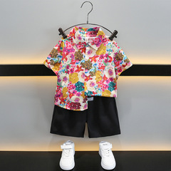 男童夏季套裝2024新款港風襯衫中小童兒童夏裝酷帥寶寶短袖兩件套