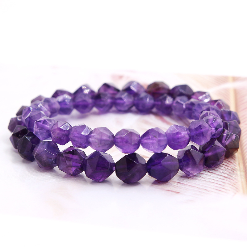 天然水晶切面菱形紫水晶DIY手串散珠單顆星切紫晶薰衣草多邊水晶