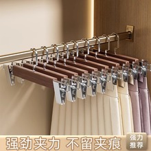 实木裤架裤夹裤挂复古家用防滑伸缩裤夹子服装店木质裤子衣架裙夹